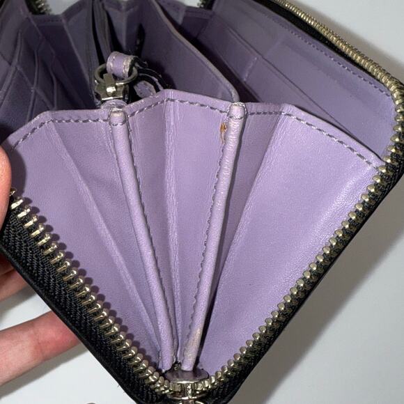 Coach Zip Around Black Pebbled Leather Wallet with Lilac Inside, VGC - Picture 8 of 10